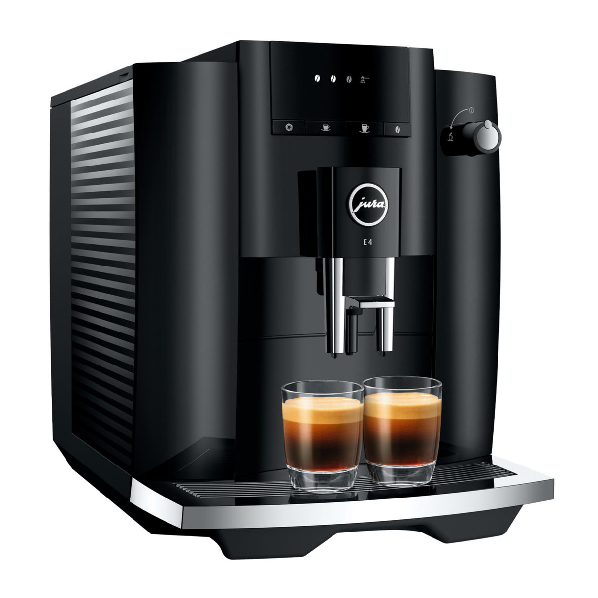 Jura E4 Coffee Machine (Piano Black) with Filter, Cleaning Tablets and Coffee