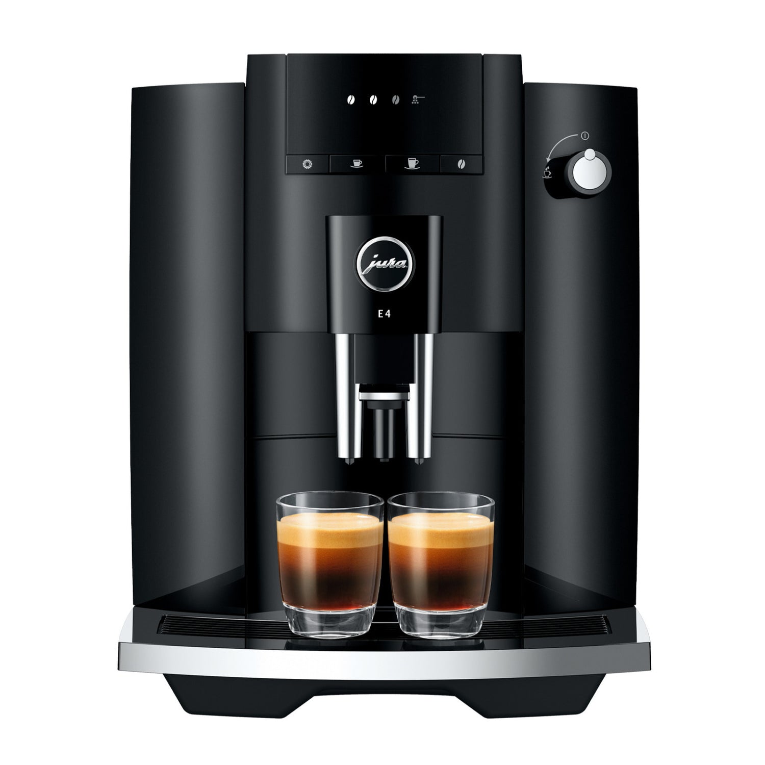 Jura E4 Coffee Machine (Piano Black) with Filter, Cleaning Tablets and Coffee