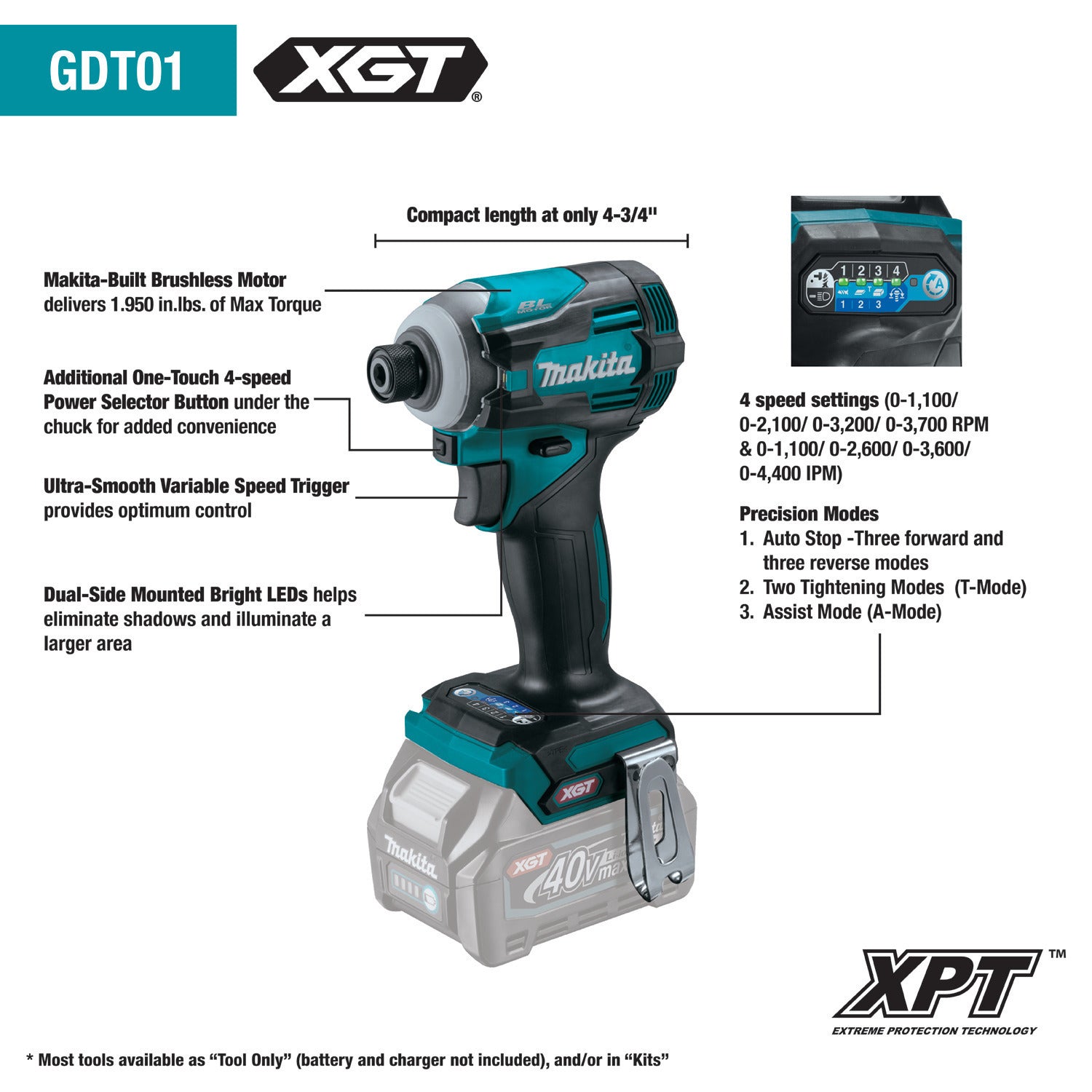 Makita GDT01Z Xgt 40V Max Impact Driver 4 Speed, Bare Tool