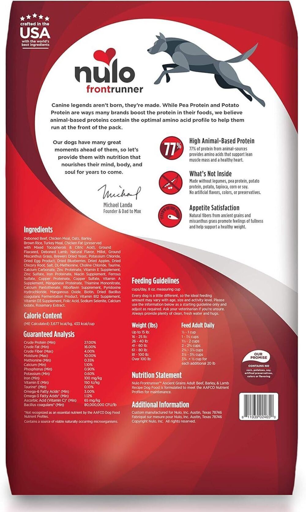 Nulo Frontrunner Dry Dog Food Grain Inclusive Recipe with Beef, Barley and Lamb