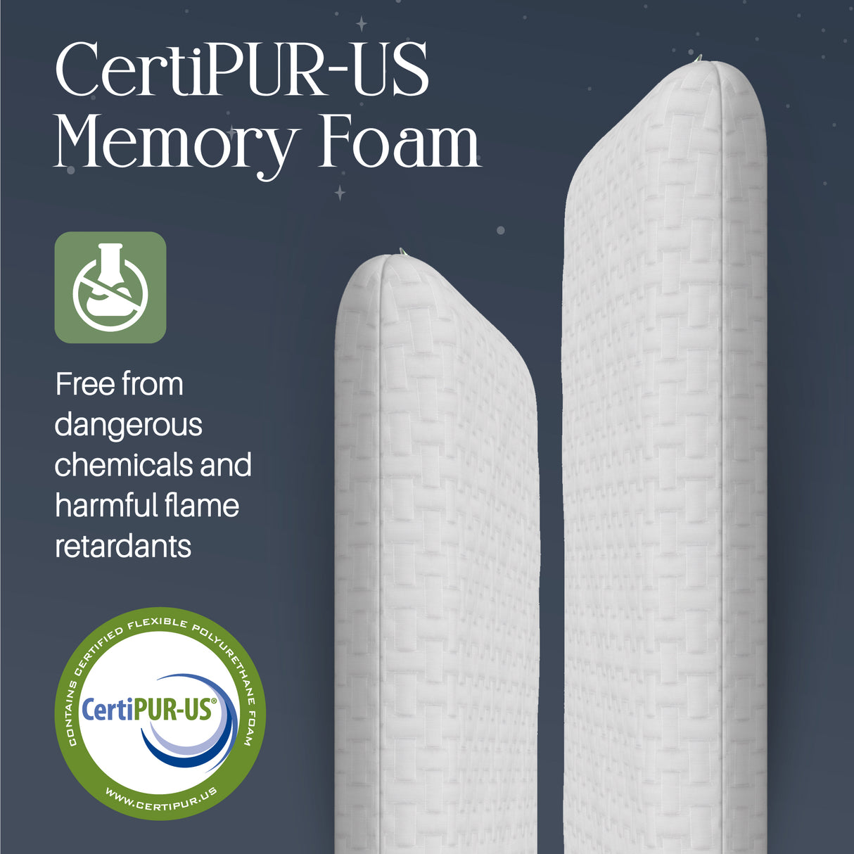 Umiboo by Focus Thin 2.5-Inch Memory Foam Pillow, 2-Pack (White)