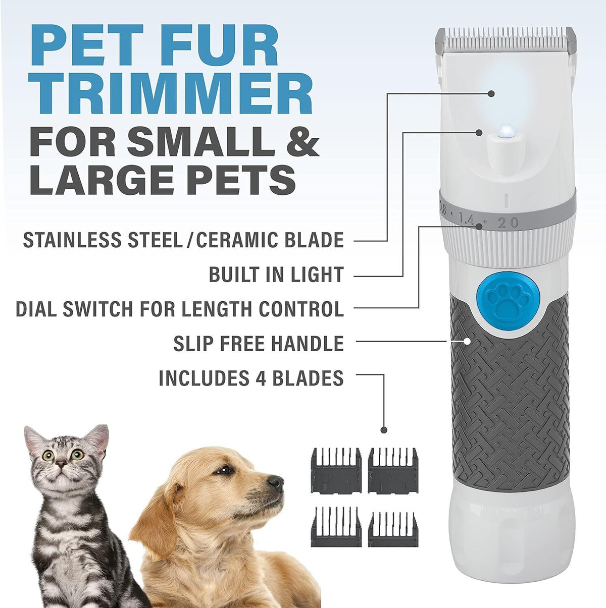 Bell+Howell PawPerfect Pet Fur and Hair Trimmer Dog Hair Clippers with Blades