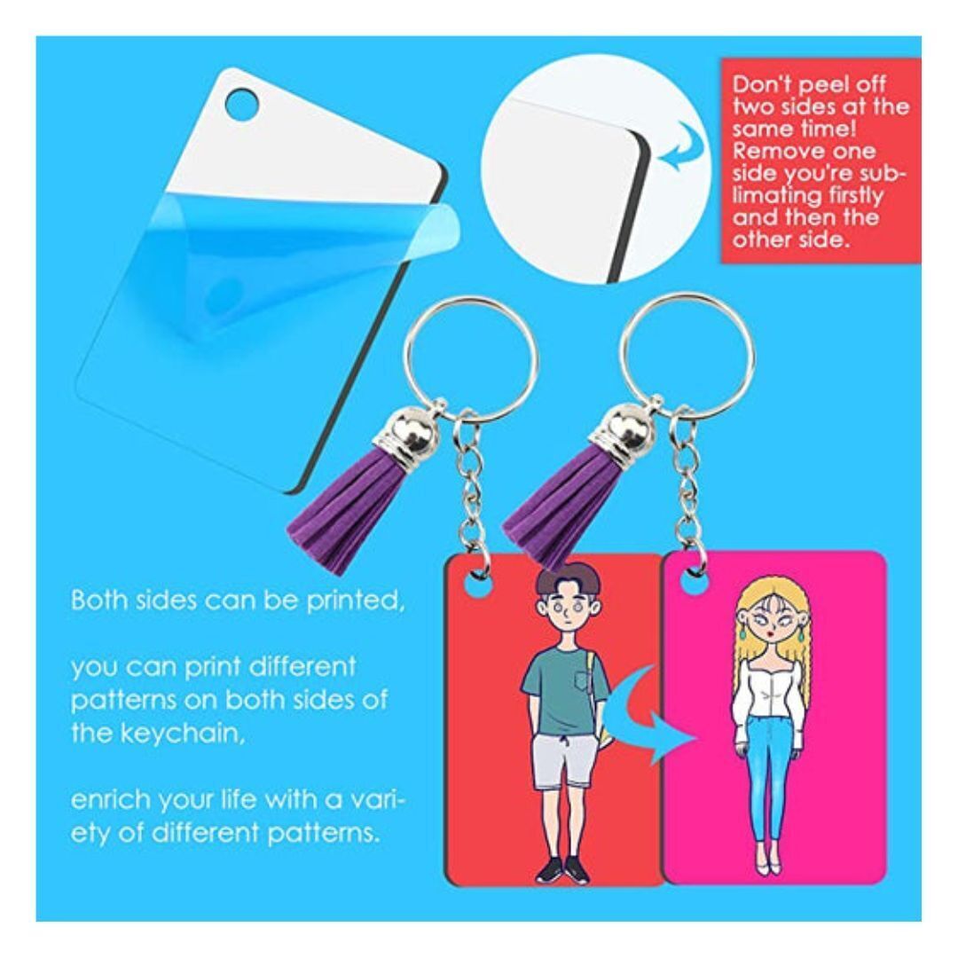 HTVRONT Sublimation Rectangle Keychain Blanks Bulk with Blue Protective Film (120Pcs)