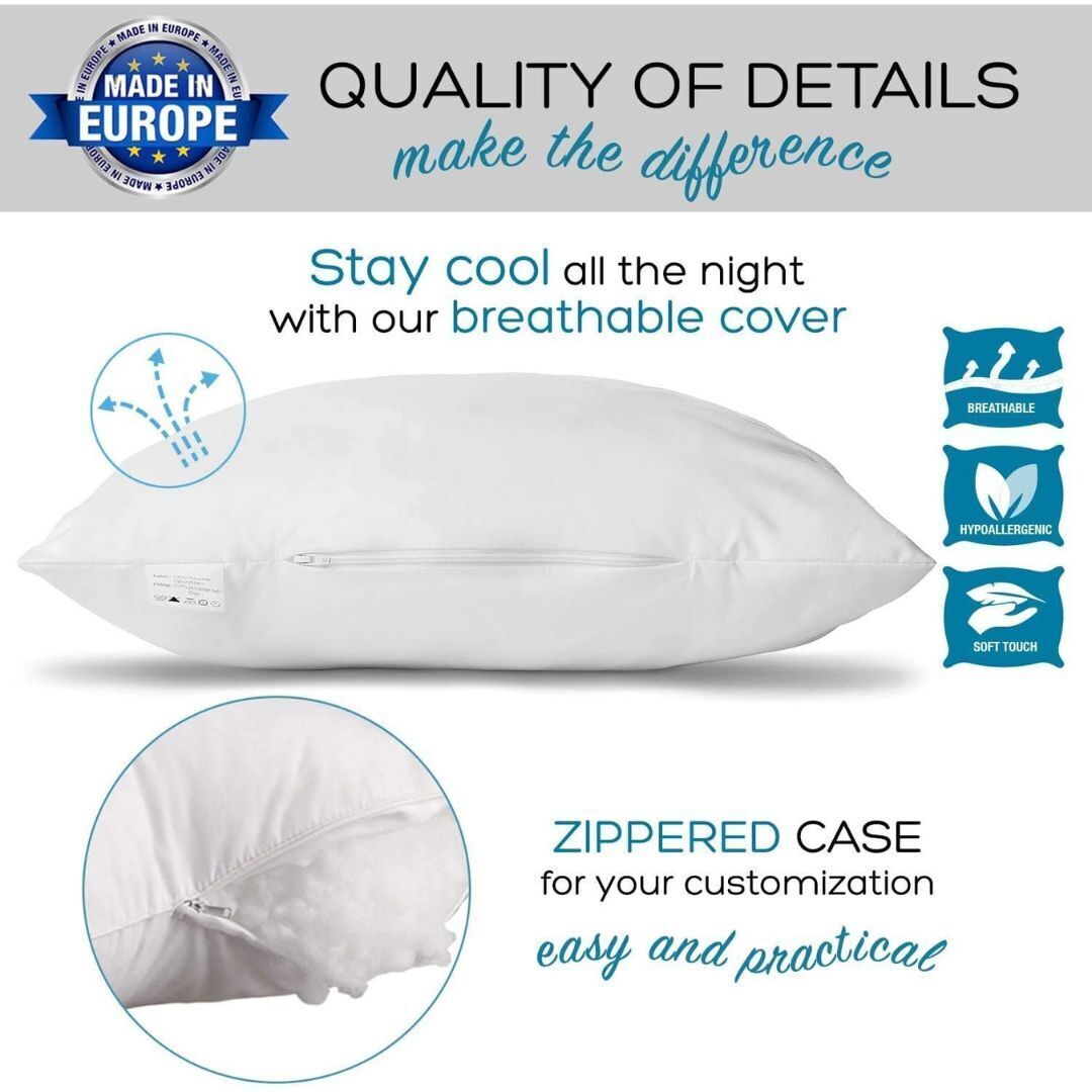 Dreamzie Standard 20x26 Inch White Adjustable Pillow 2 Pack with Storing Bag