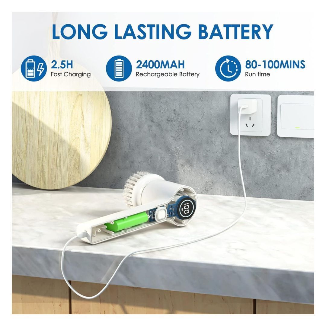 SonicPower Electric Multi-Function Hand-Held Spin Scrubber with LED Display