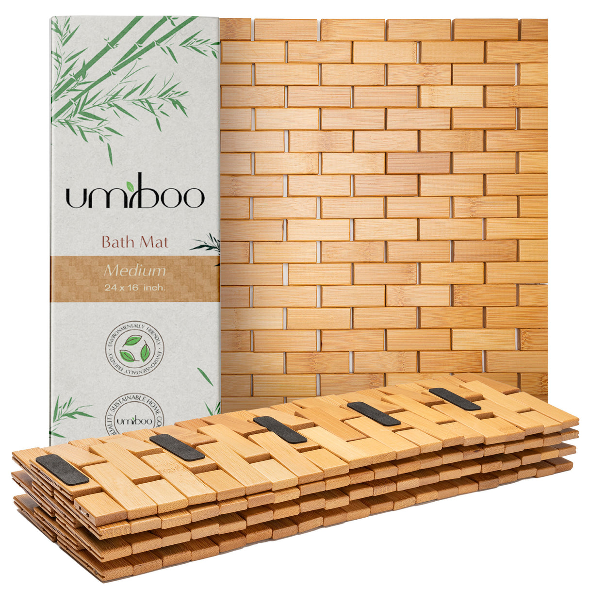 UmiBoo Bamboo Bath Mat (24 x 16 inches, Medium) Non Slip and Water Resistant