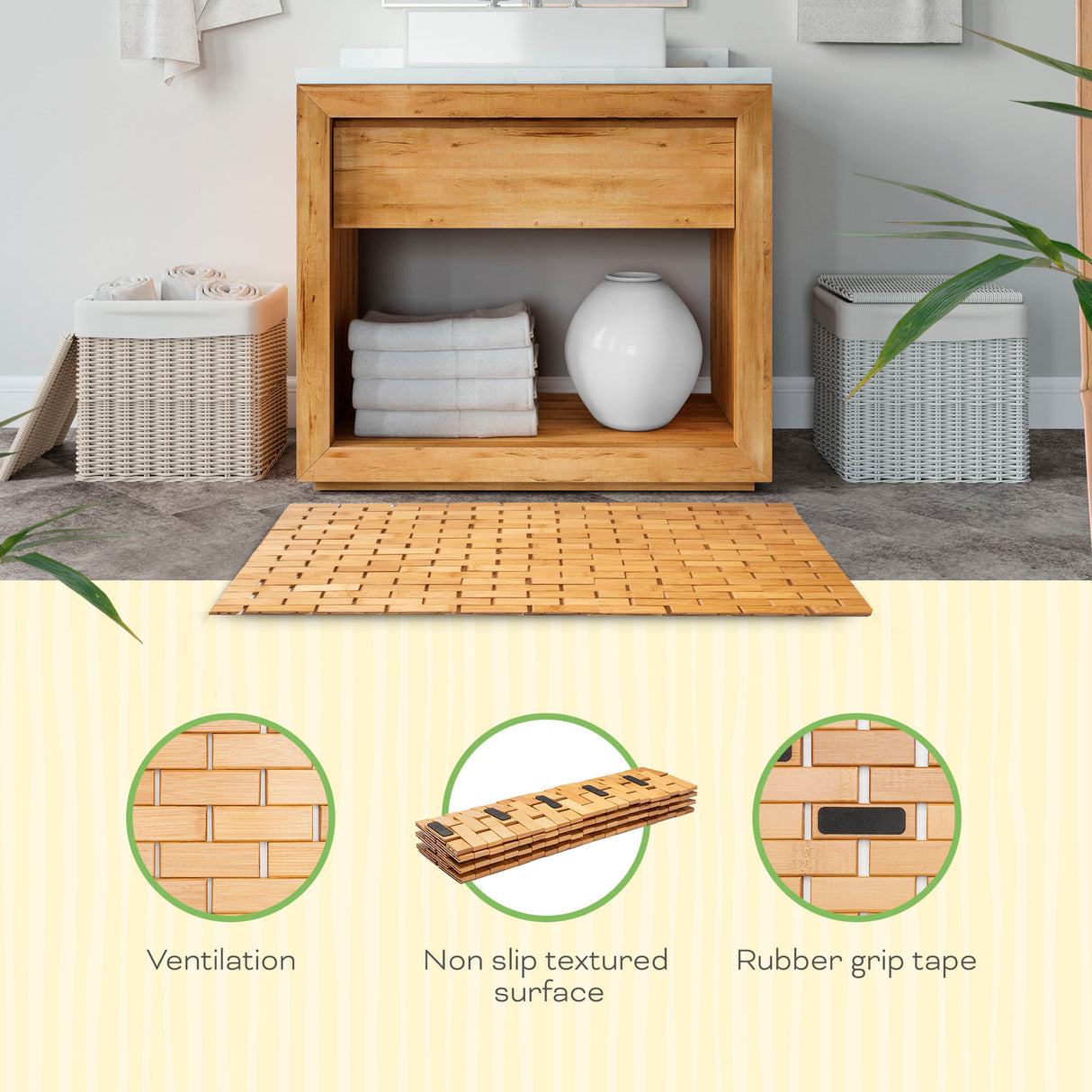 UmiBoo Bamboo Bath Mat (24 x 16 inches, Medium) Non Slip and Water Resistant