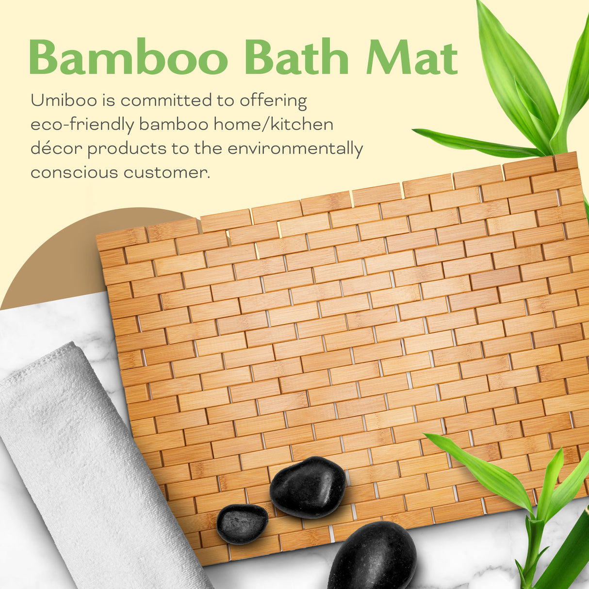 UmiBoo Bamboo Bath Mat (24 x 16 inches, Medium) Non Slip and Water Resistant