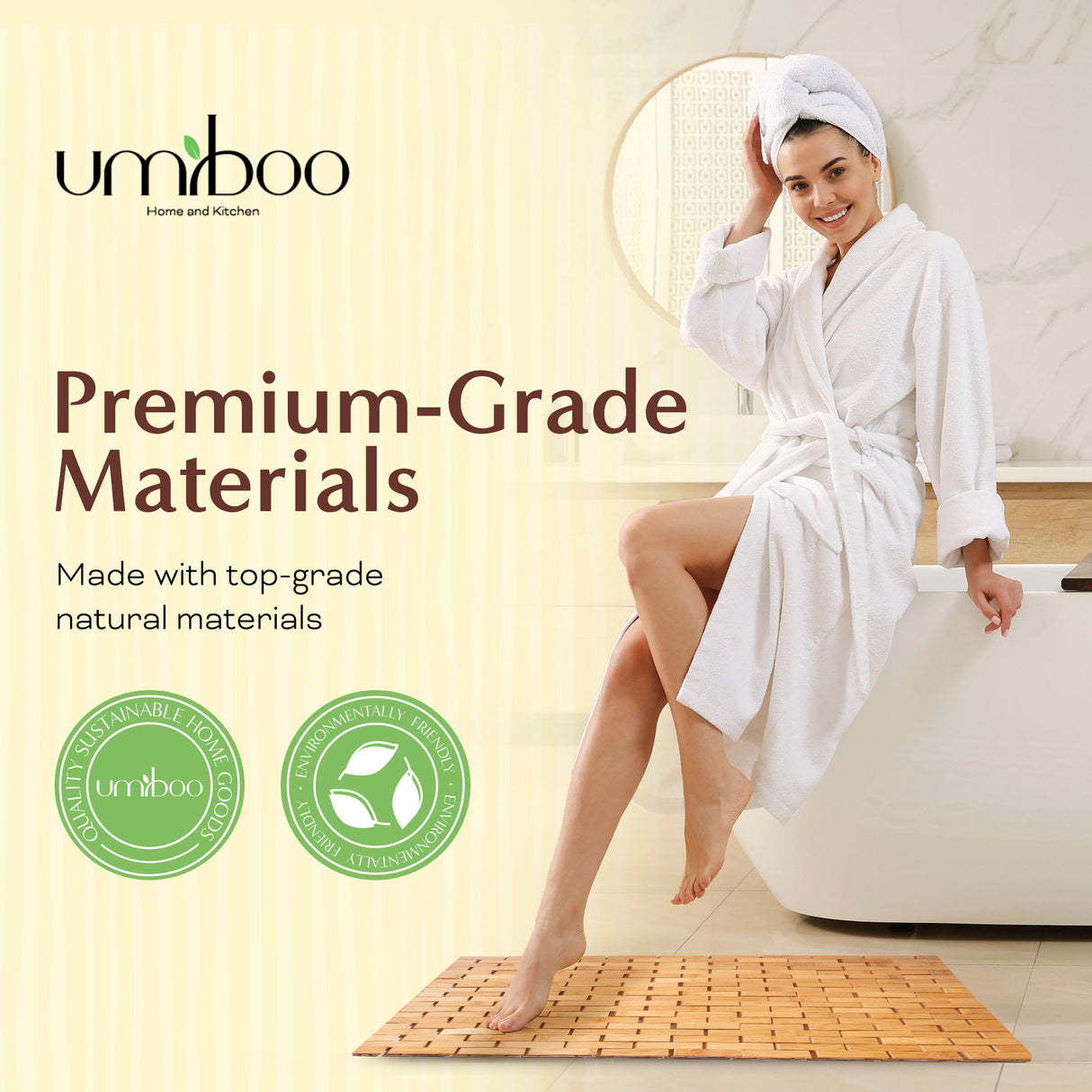UmiBoo Bamboo Bath Mat (24 x 16 inches, Medium) Non Slip and Water Resistant
