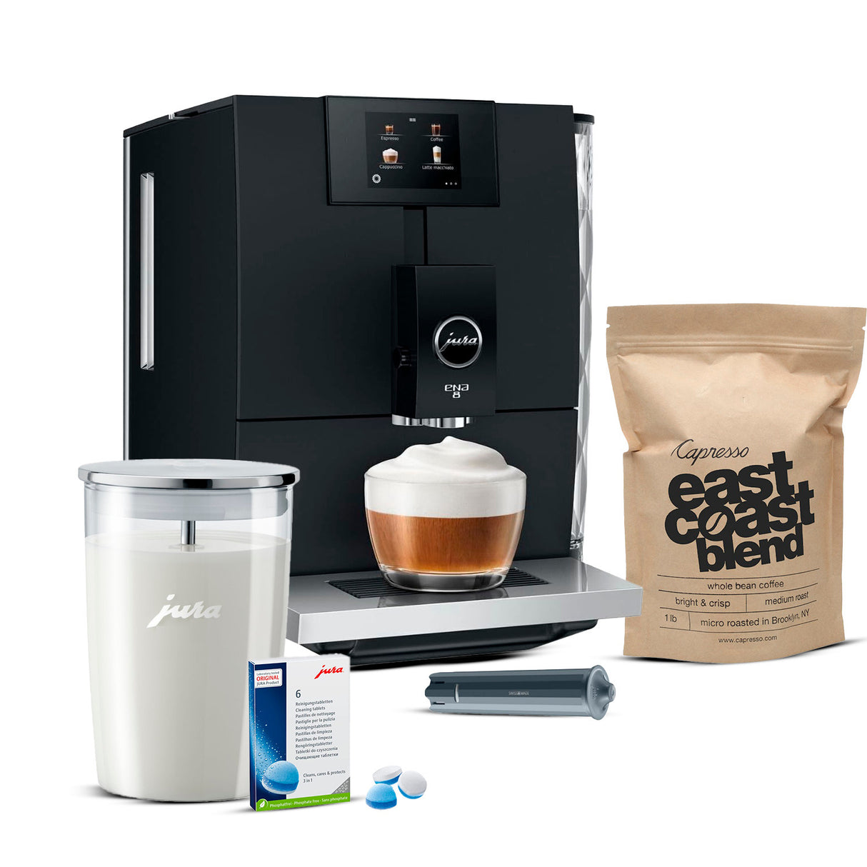 Jura ENA 8 Automatic Espresso Machine Full Metropolitan Black Bundle