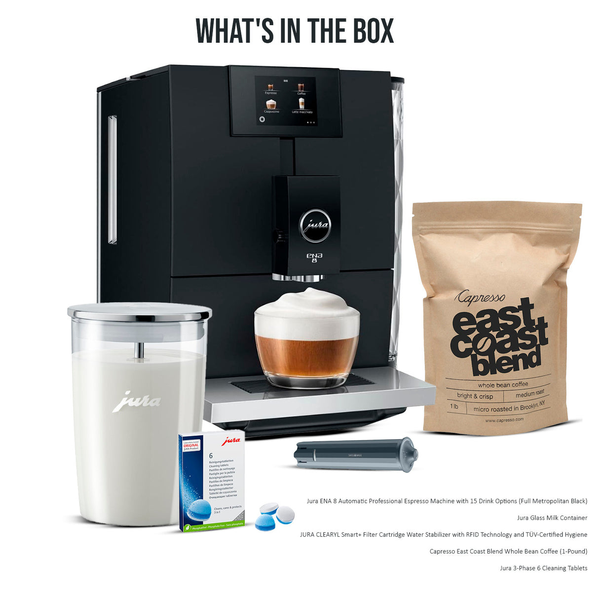 Jura ENA 8 Automatic Espresso Machine Full Metropolitan Black Bundle