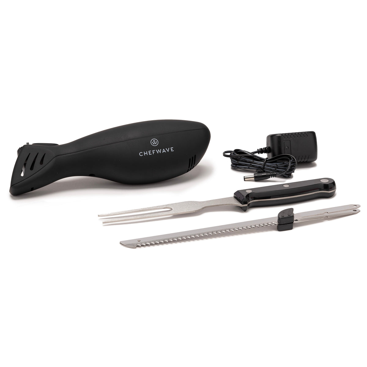 Rechargeable Electric Knife with 2 Serrated Blades and Safety Lock (Black)
