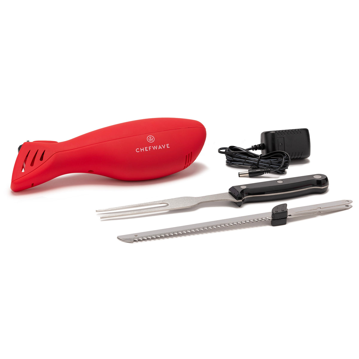 Rechargeable Electric Knife with 2 Serrated Blades and Safety Lock (Red)