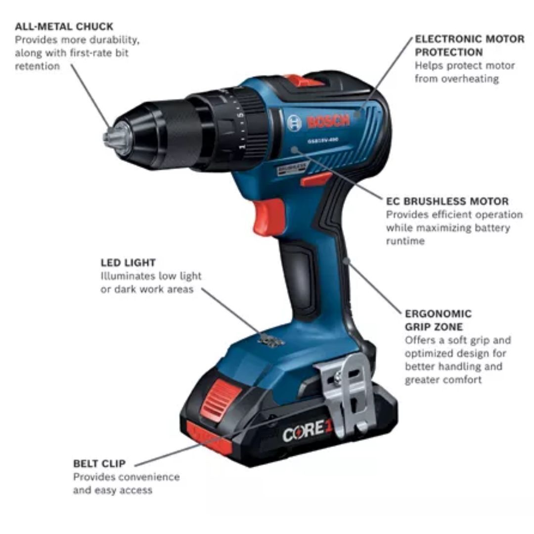 BOSCH GXL18V-240B22 18V 2-Tool Combo Kit with 1/2 In. Hammer Drill/Driver