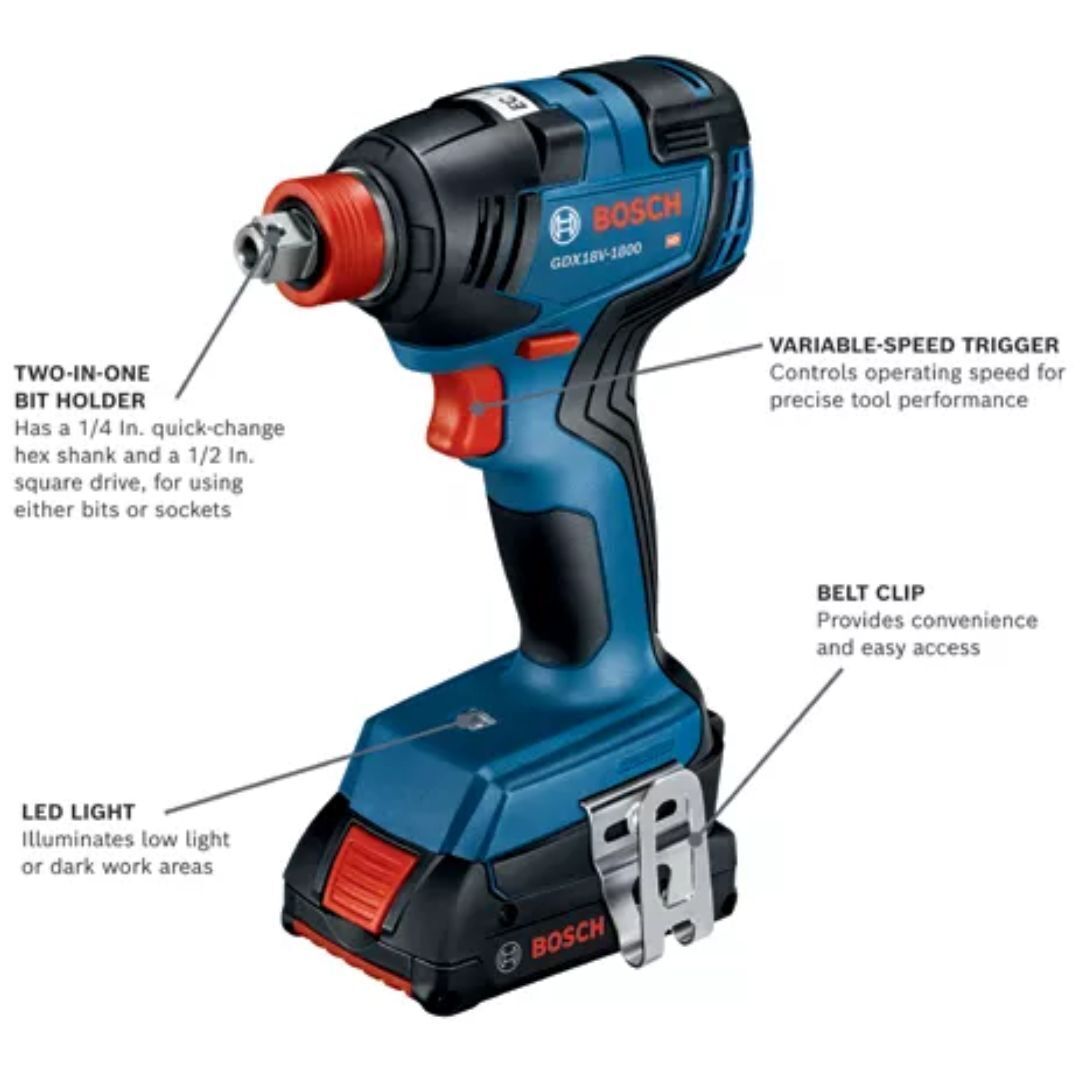BOSCH GXL18V-240B22 18V 2-Tool Combo Kit with 1/2 In. Hammer Drill/Driver