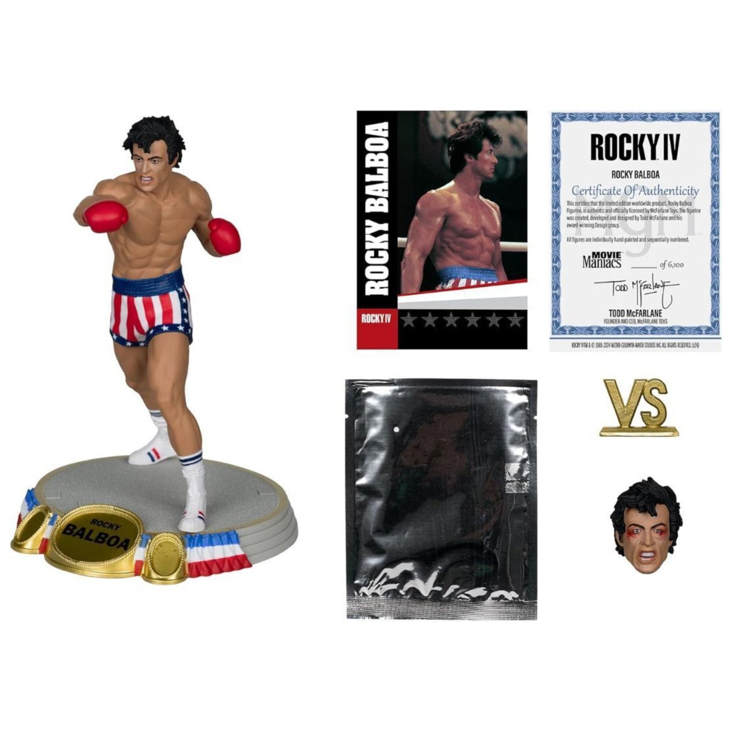 McFarlane Toys Rocky IV Movie Boxer Rocky Balboa 6 Inch Posed Figure Bundle