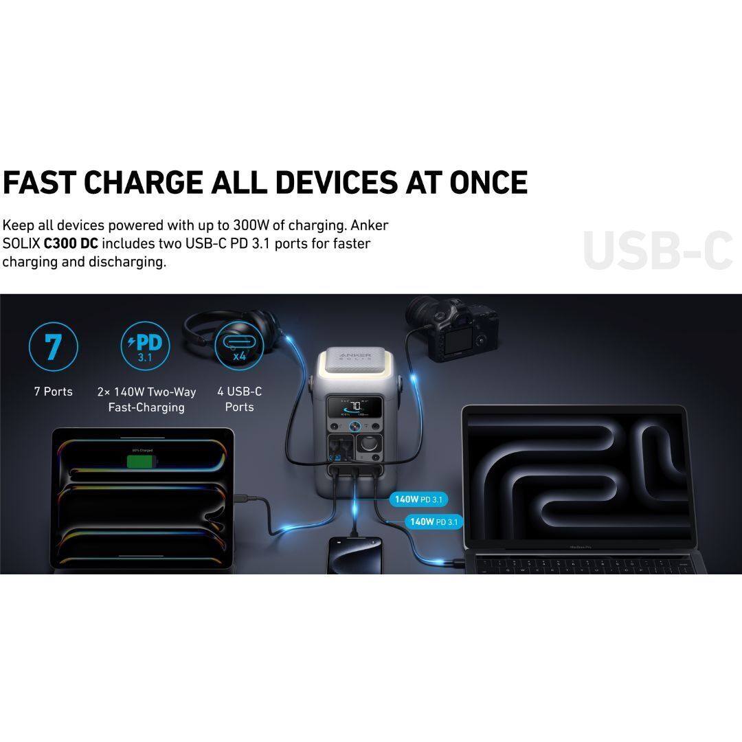 Anker SOLIX C300 DC Portable Power Station - With Strap