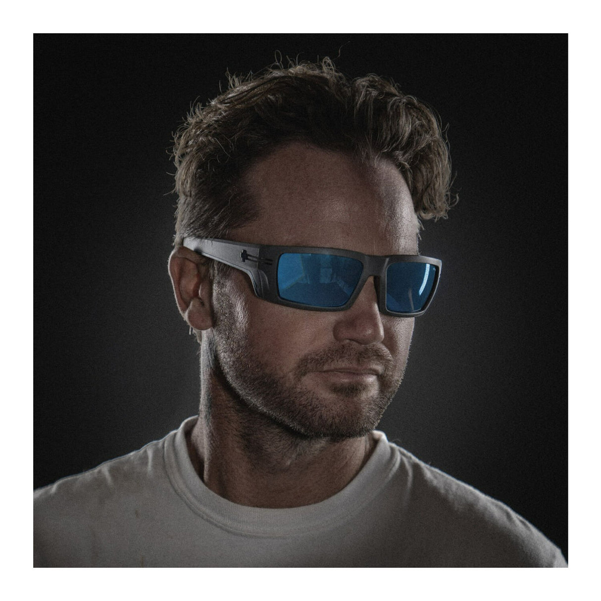 SPY Optic Rebar SE Matte Gray and Happy Boost Polar Ice Blue Mirror Sunglasses