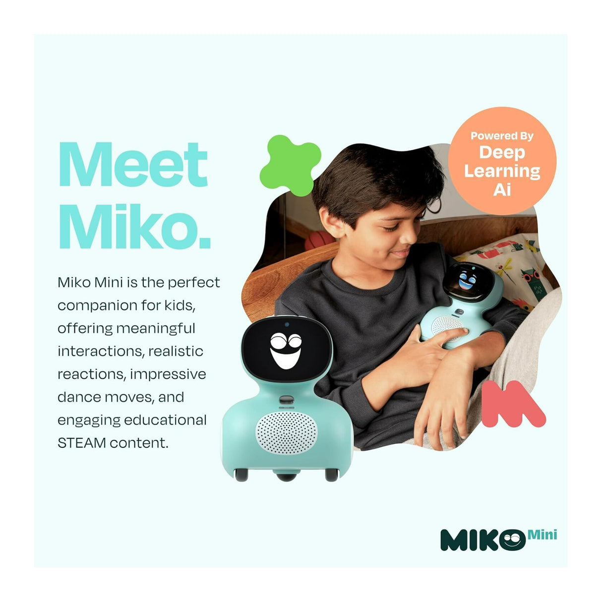 Miko Mini Interactive GPT Powered Blue AI Kids Robot for STEAM Learning