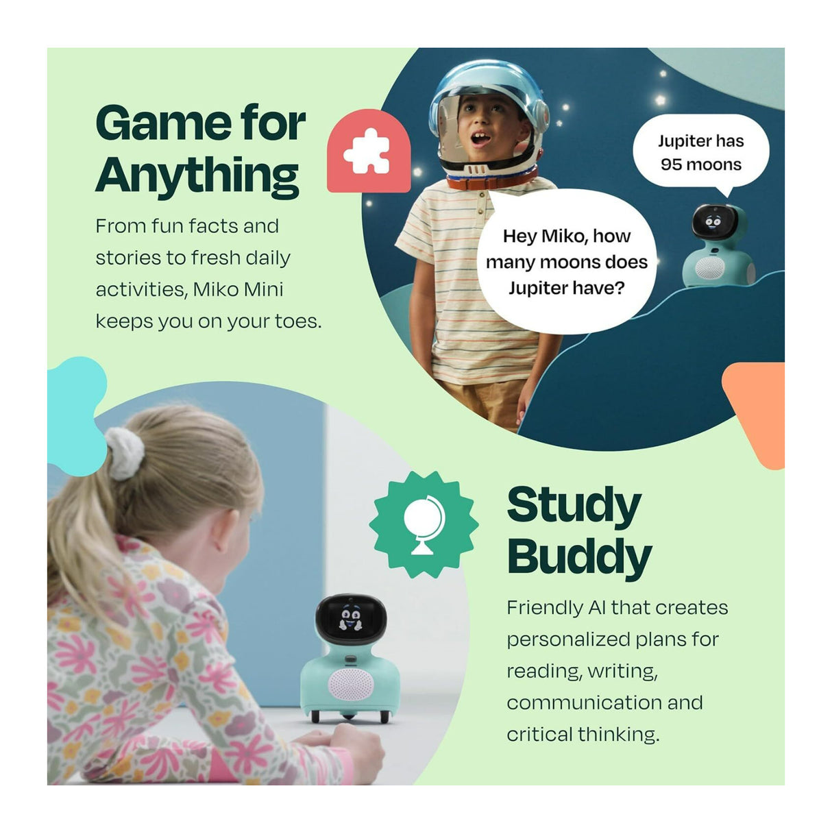 Miko Mini Interactive GPT Powered Blue AI Kids Robot for STEAM Learning