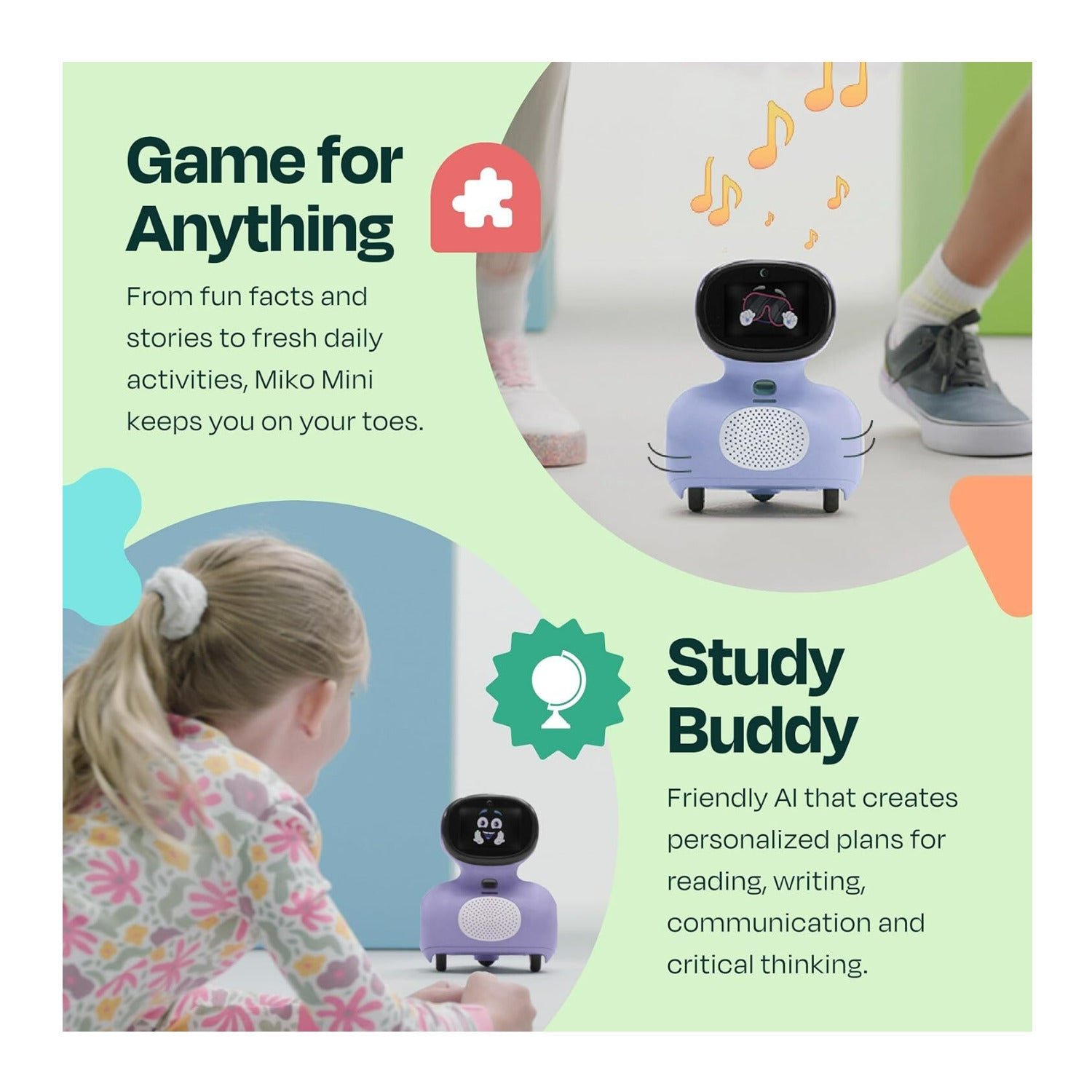 Miko Mini Interactive GPT Powered Purple AI Kids Robot for STEAM Learning
