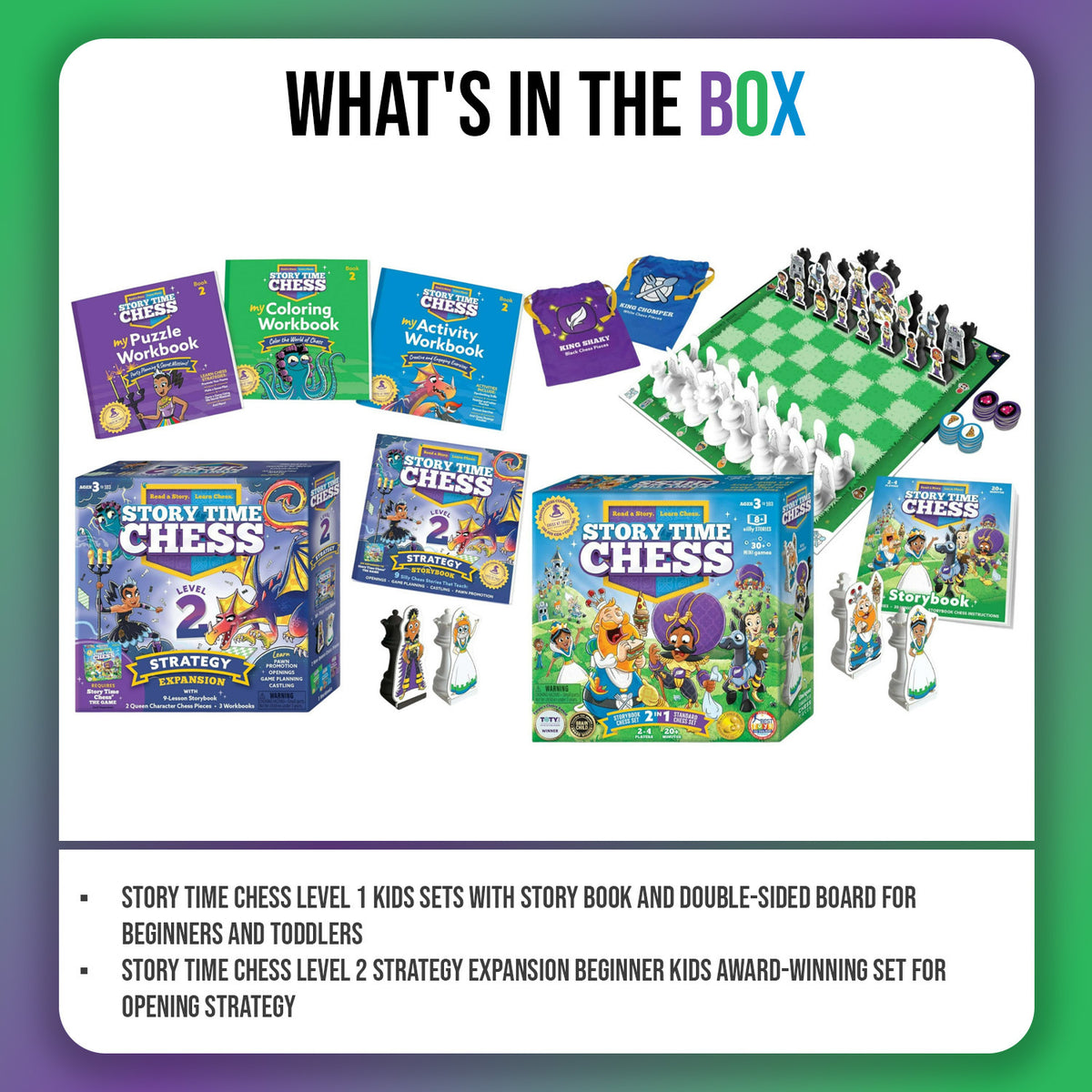 Story Time Chess Level 1 Kids Sets and Level 2 Strategy Expansion Set Bundle