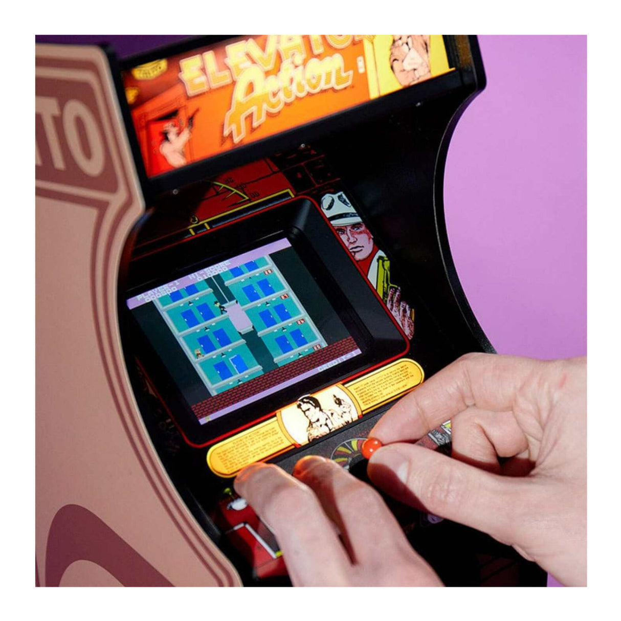 Numskull Quarter Elevator Action Mini Arcade Quarter Sized Wooden Cabinet