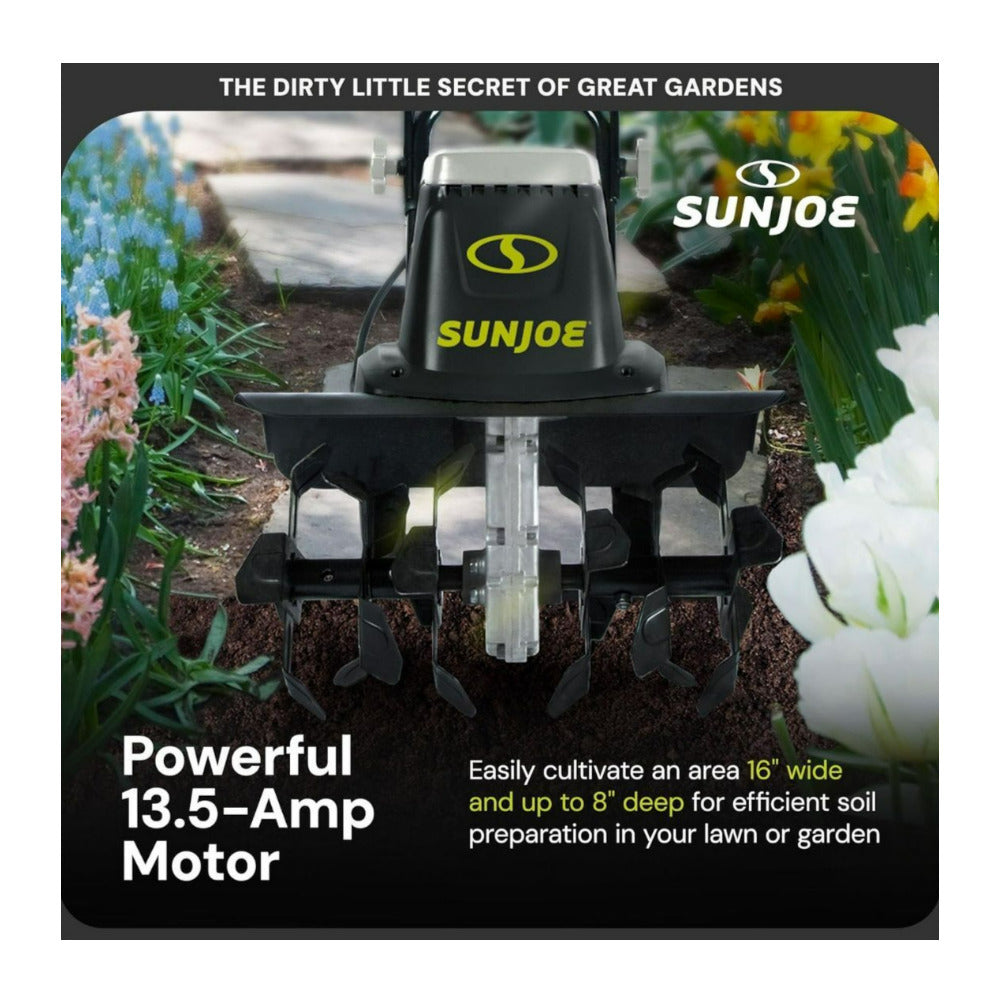 Sun Joe TJ604E 16 Inch Electric Garden Tiller and Cultivator with 6 Steel Tines