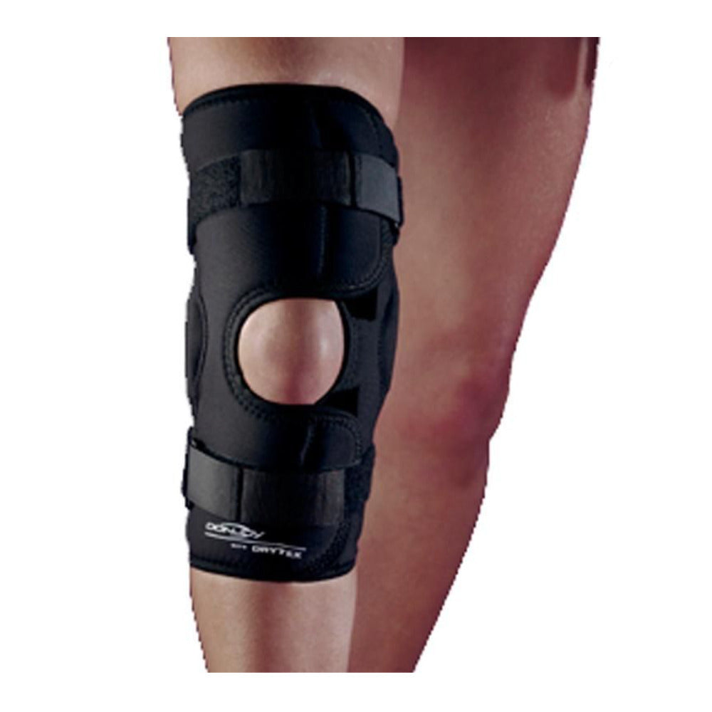 DonJoy Deluxe Hinged Knee Brace, Drytex Sleeve, Open Popliteal (Medium, Black)