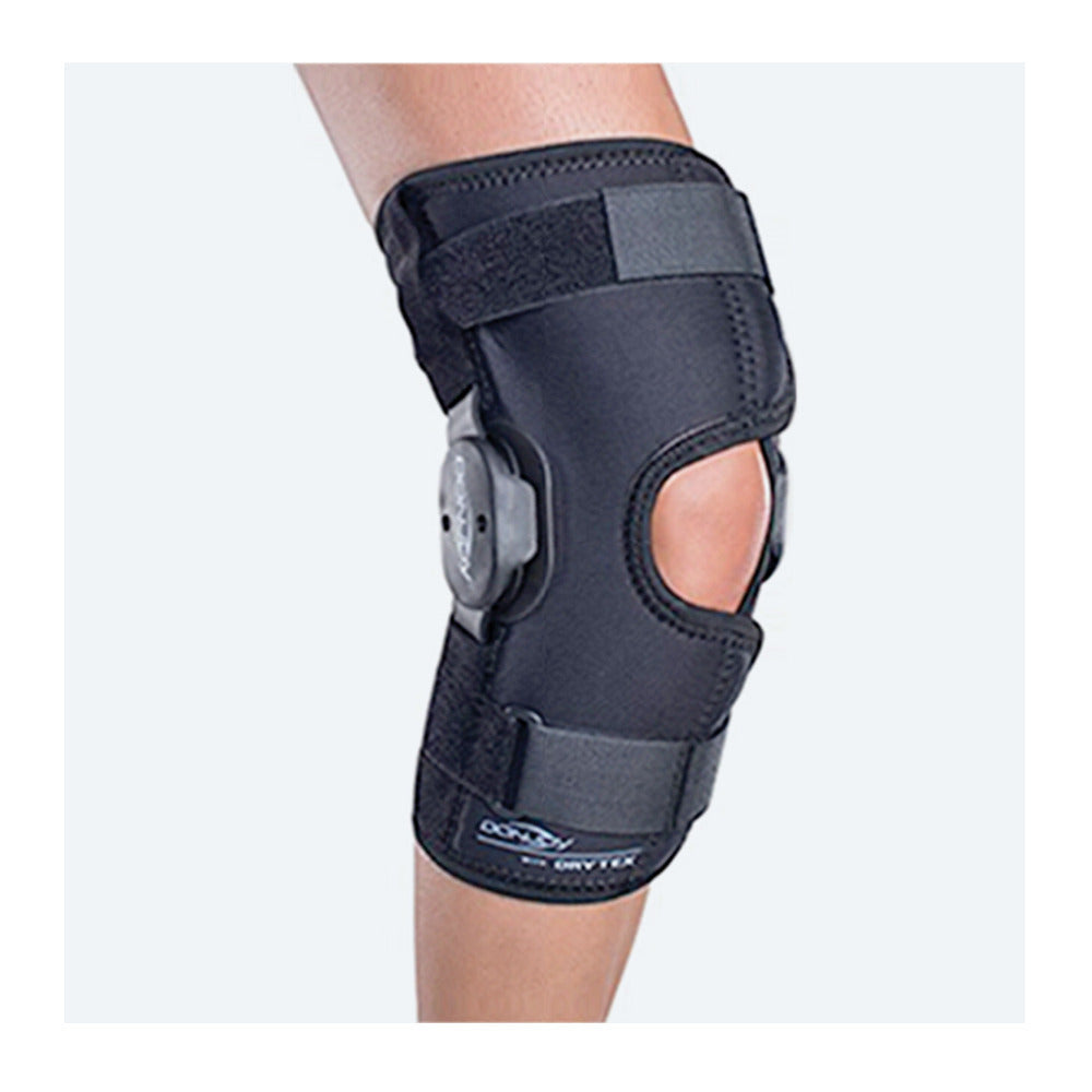 DonJoy Deluxe Hinged Knee Brace, Drytex Sleeve, Open Popliteal (Large, Black)