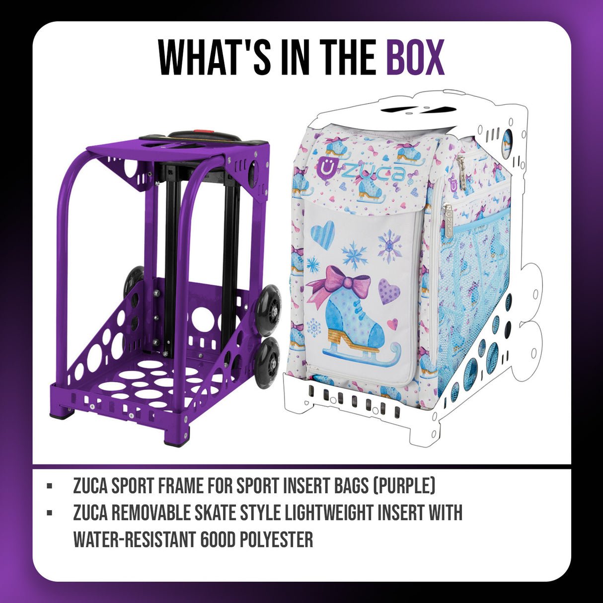 Zuca Sport Purple Frame with Removable Skate Style Lightweight Insert Bundle