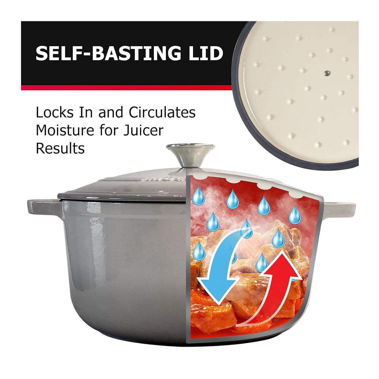 Mueller DuraCast 6-Quart Enameled Cast Iron Dutch Oven with Lid (Grey)