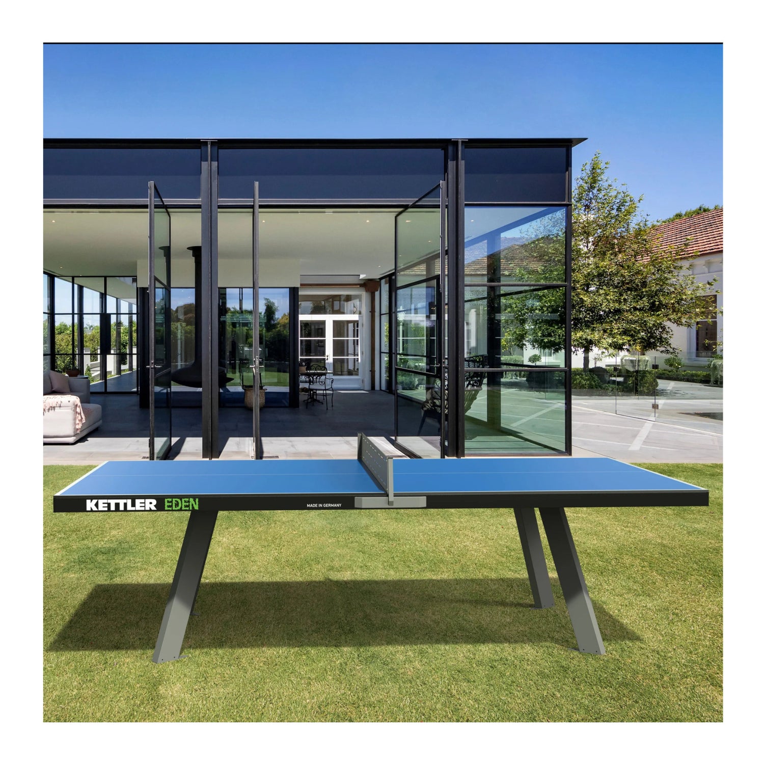 Kettler Eden Outdoor Stationary Table Tennis with Anchor Ready Feet (Blue)
