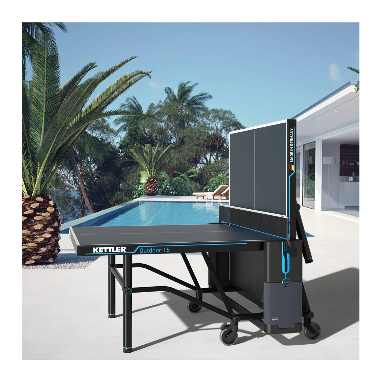 Kettler Outdoor 15 Table Tennis Table with Enclosed Racket Storage Compartment