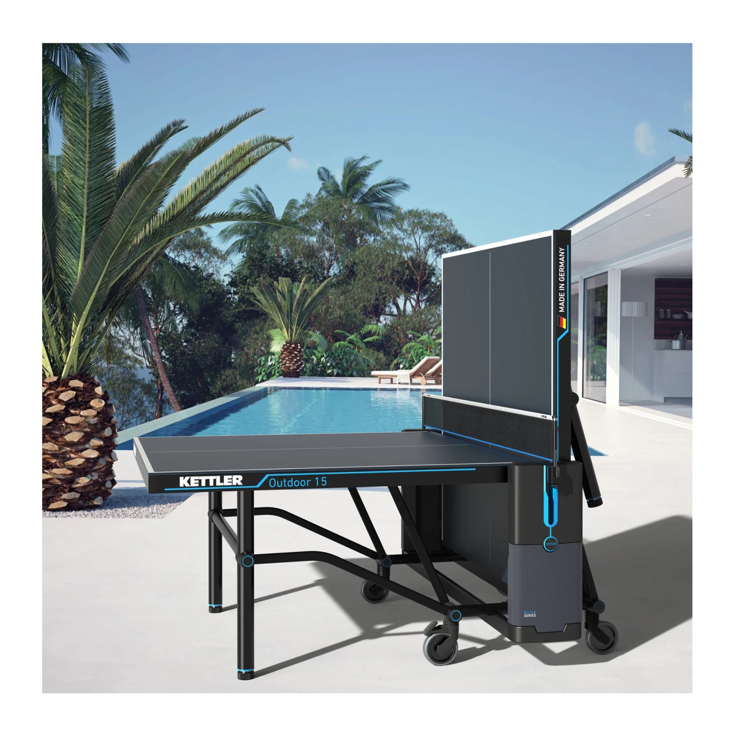 Kettler Outdoor 15 Table Tennis Table with Enclosed Racket Storage Compartment