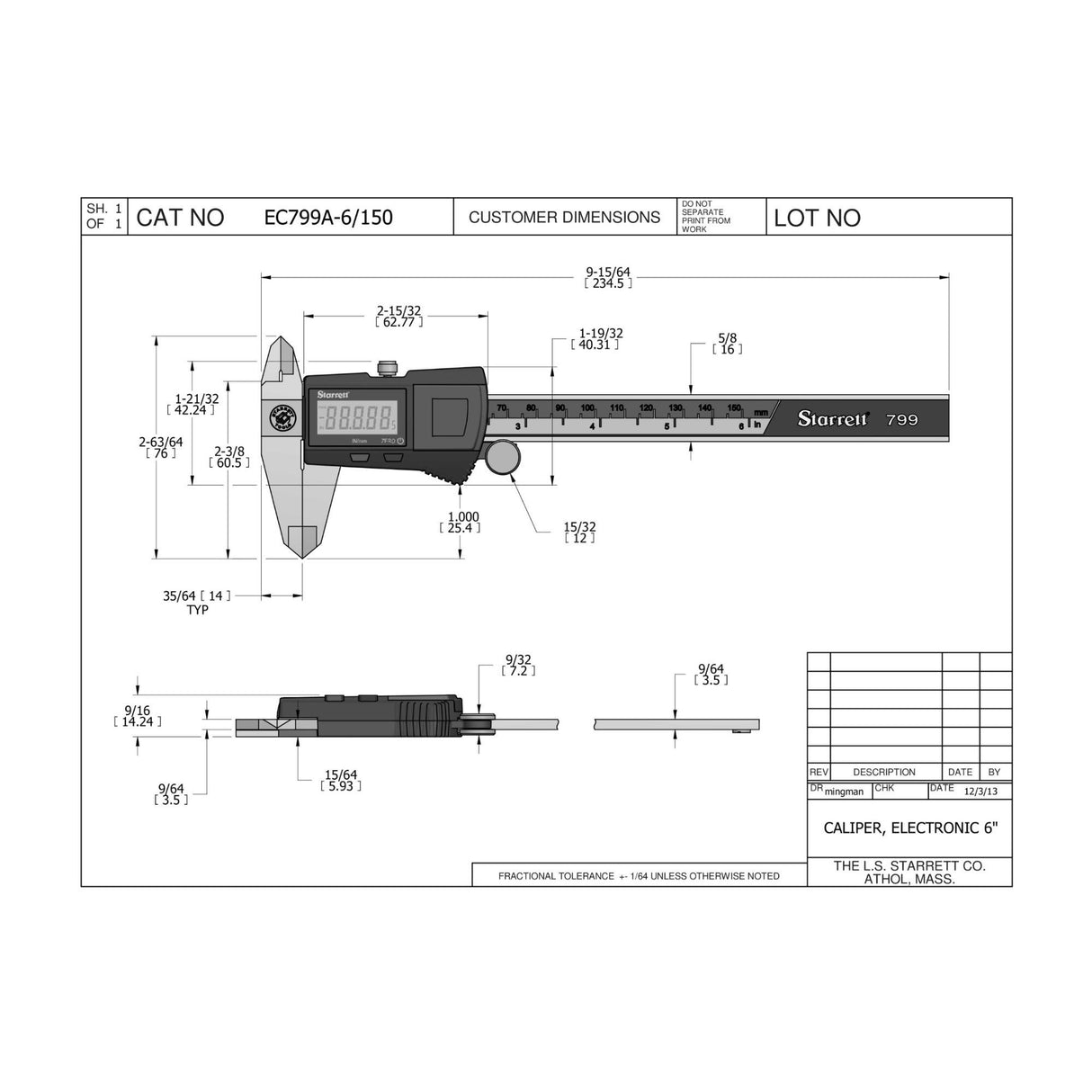 Starrett EC799A-6/150 Electronic Caliper 0-6 Inch Range .0005 Inch Resolution