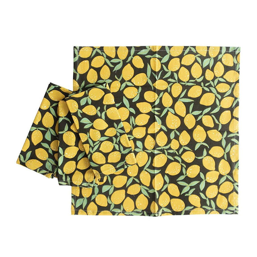 June Clever Farmer's Market Collection, Fabric Napkins for Dining 17X17in (Easy Peasy Lemon Squeezy) (4 Napkins)