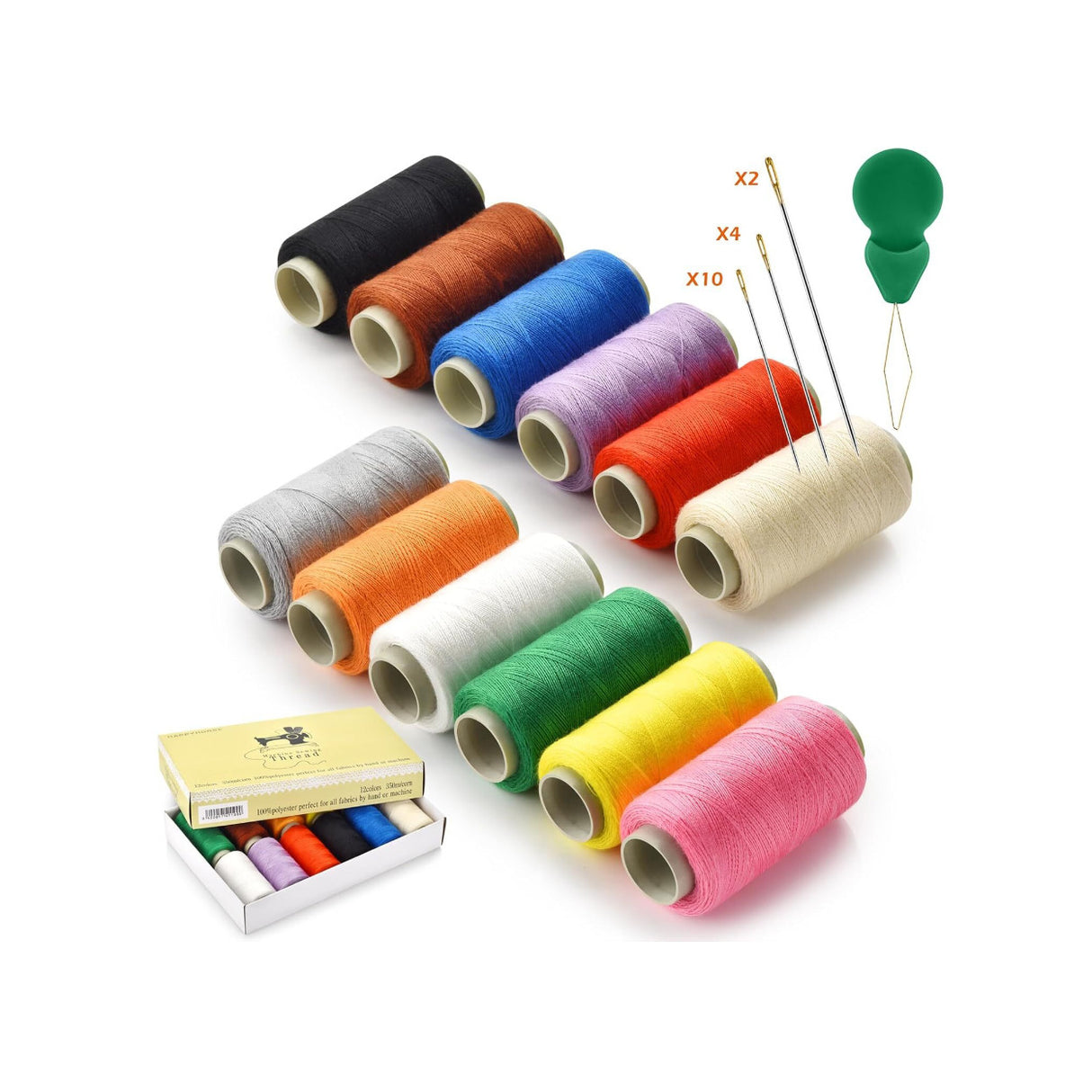 12 Color Sewing Thread Kit with 350 Yards Per Spool