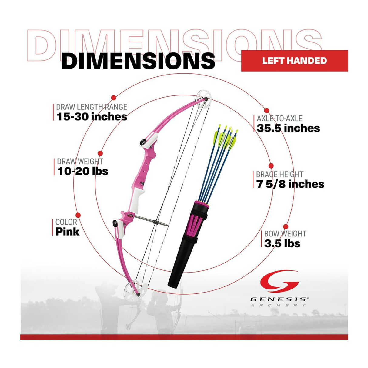 Genesis Bows Original Gen Bow Kit - Left-Hand, Zero Let-Off Design (Pink)
