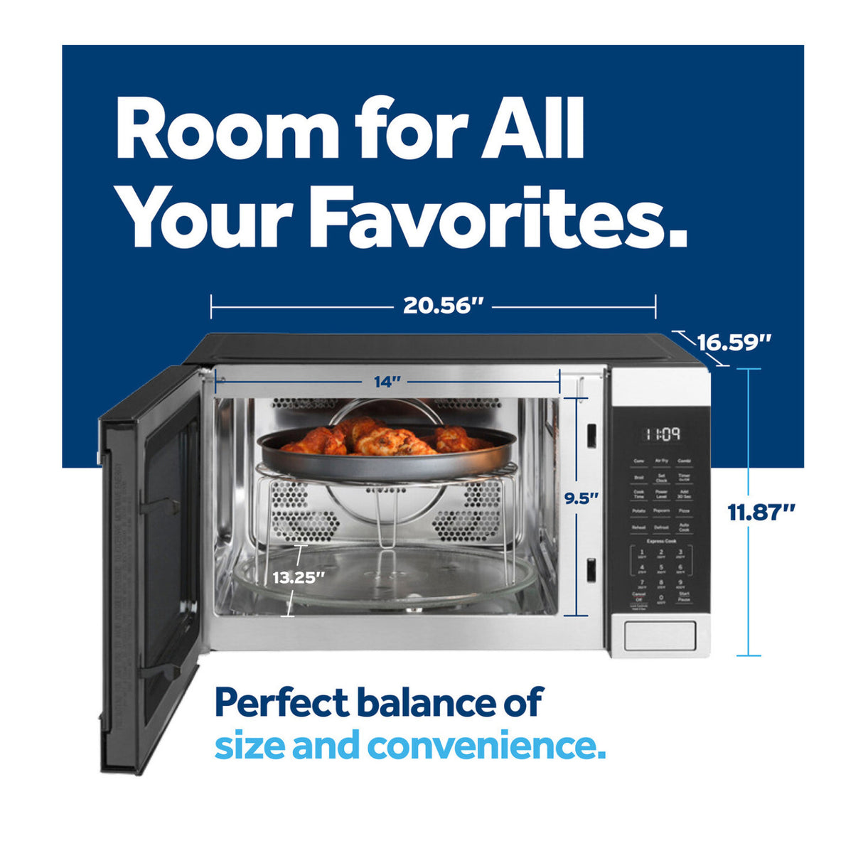 GE GCST10A1WSS 4-in-1 Microwave Oven - Air Fryer, Broiler and Convection Mode