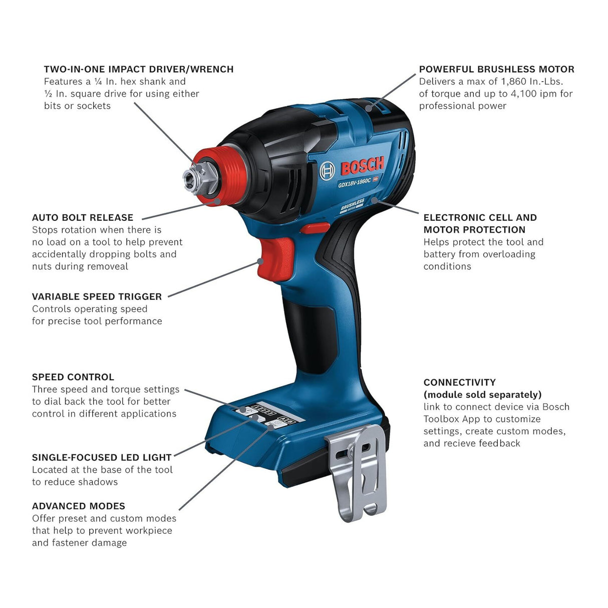 Bosch GDX18V-1860CN 18V Two-in-One Cordless Impact Driver/Wrench (Bare Tool)