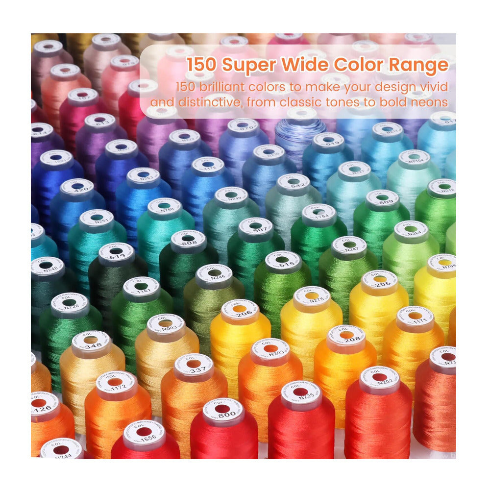 New Brothread Mega Kit 150 Colors Embroidery Machine Thread 40WT 500M/550YD