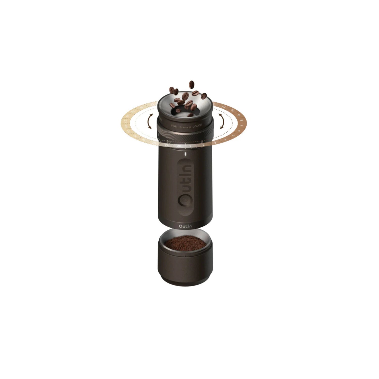 OutIn Fino Portable Electric Coffee Grinder with 28 Grind Sizes (Tundra Brown)