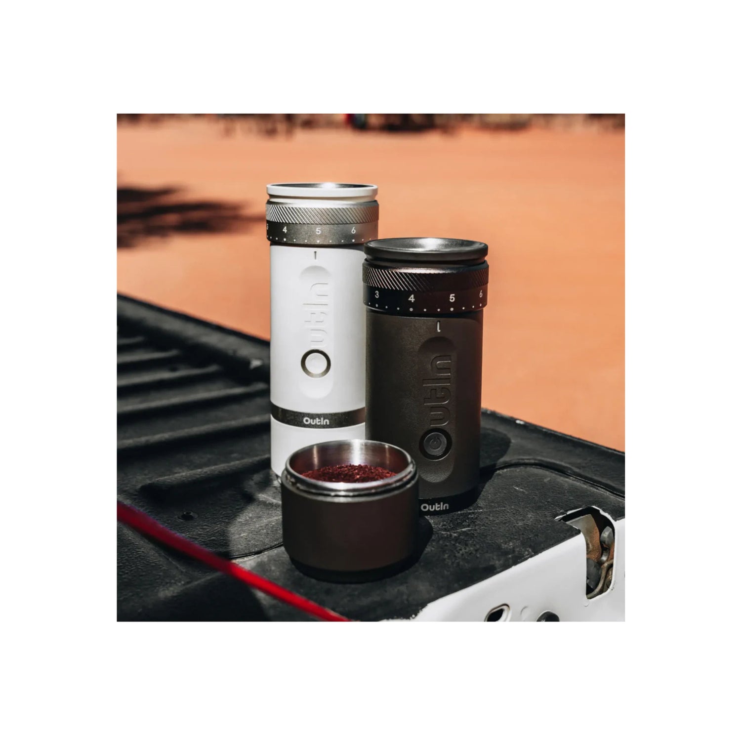OutIn Fino Portable Electric Coffee Grinder with 28 Grind Size (Sandstone White)