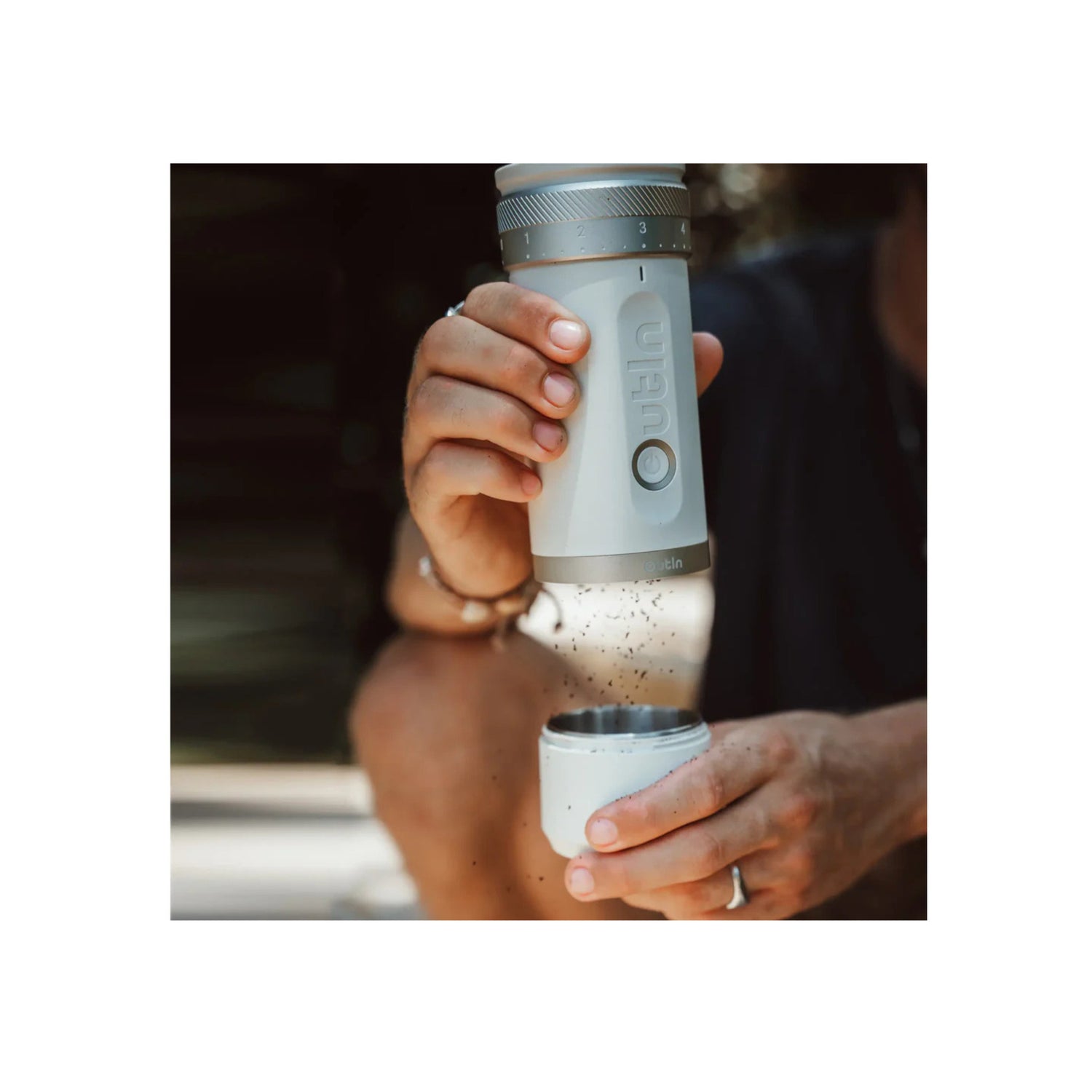 OutIn Fino Portable Electric Coffee Grinder with 28 Grind Size (Sandstone White)
