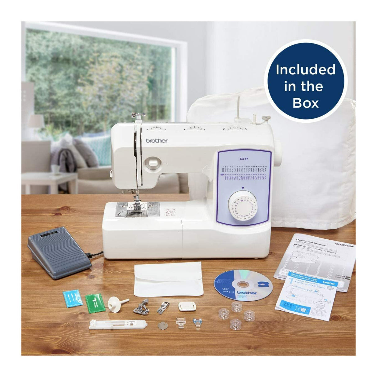 Brother GX-37 Sewing Machine and 6-Piece Sewing Thread Bundle