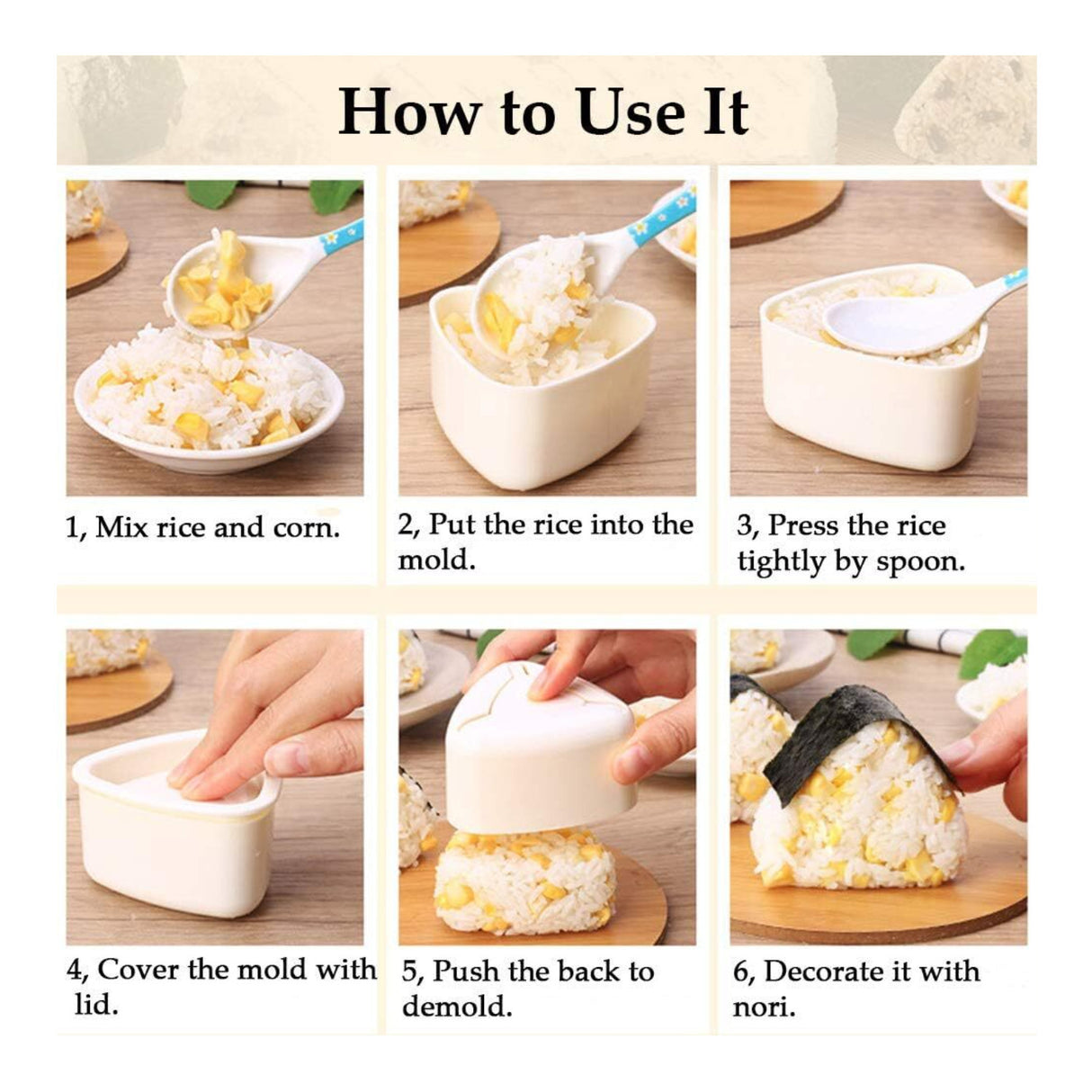 Onigiri 2 Pieces Rice Ball Mold Makers, Triangle Sushi Mold (Beige)