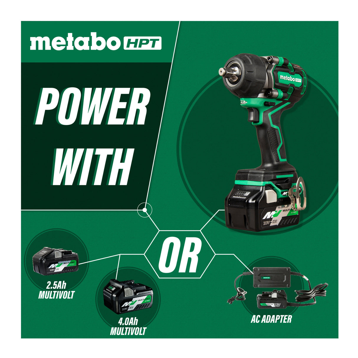 Metabo HPT 36V MultiVolt Cordless 1/2-Inch Mid-Torque Impact Wrench Kit
