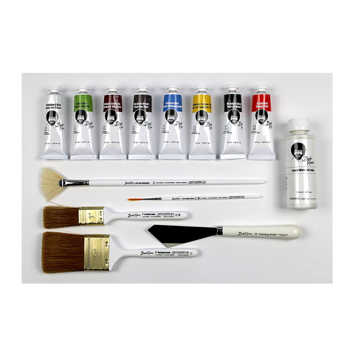 Bob Ross Master Paint Set with 9 Colors, Brushes and Instruction Guide