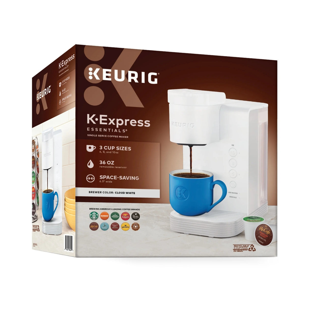 Keurig K-Express Essentials Single-Serve K-Cup Pod Coffee Maker (Cloud White)
